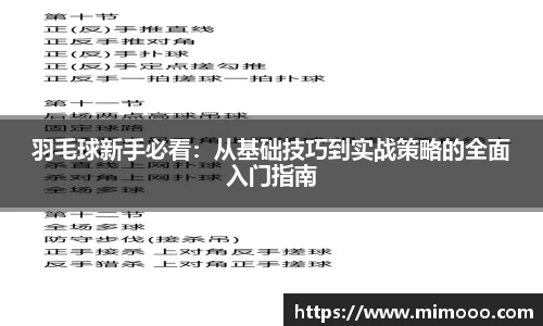 羽毛球新手必看：从基础技巧到实战策略的全面入门指南